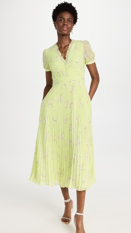 Lime Floral Chiffon Midi Dress | Shopbop