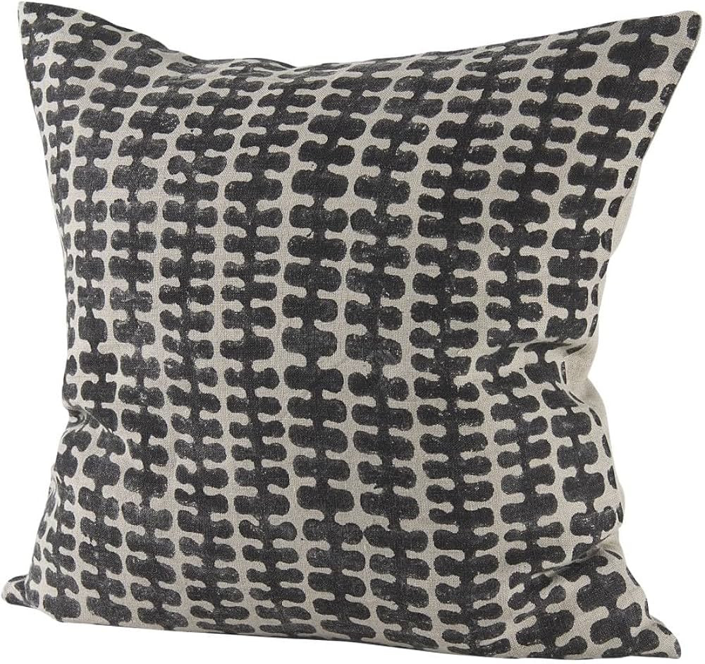 HomeRoots 18" Gray and Black Ikat Linen Throw Pillow Cover | Amazon (US)