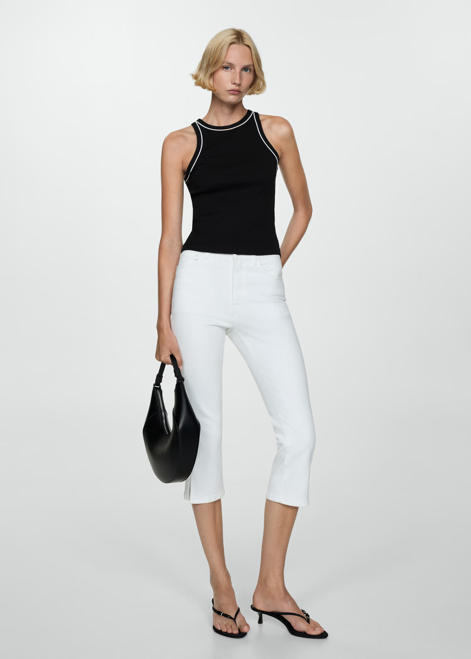 Cotton top with contrasting piping - Women | MANGO USA | Mango (US/MX/AU)