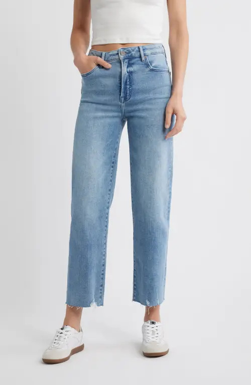 HIDDEN JEANS Raw Hem High Waist Ankle Straight Leg Jeans in Med.wash at Nordstrom, Size 26 | Nordstrom