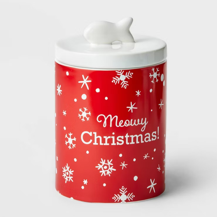 7.75" Ceramic 'Meowy Christmas' Cat Treat Jar Red - Wondershop™ | Target