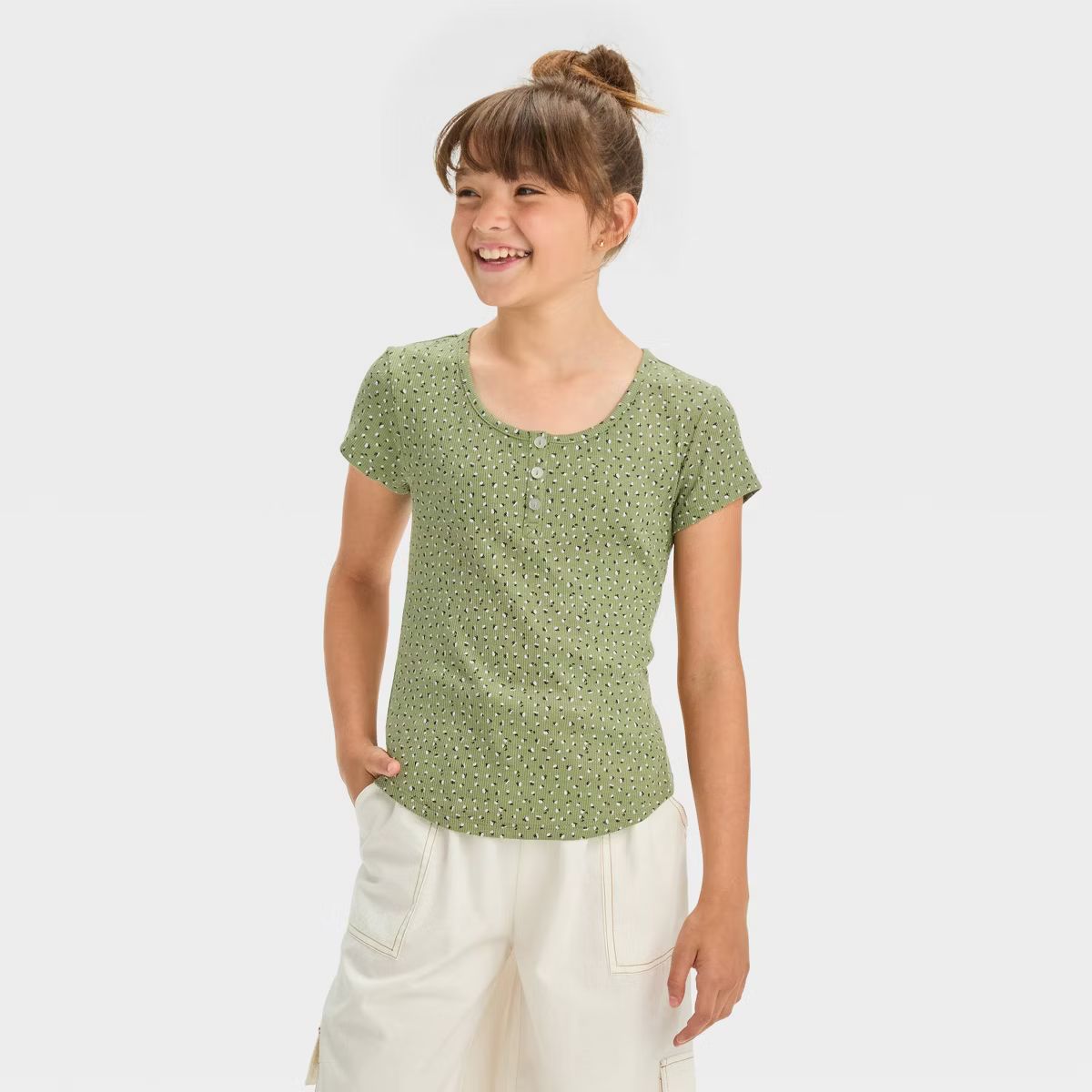 Girls' Button Front Henley T-Shirt - art class™ | Target