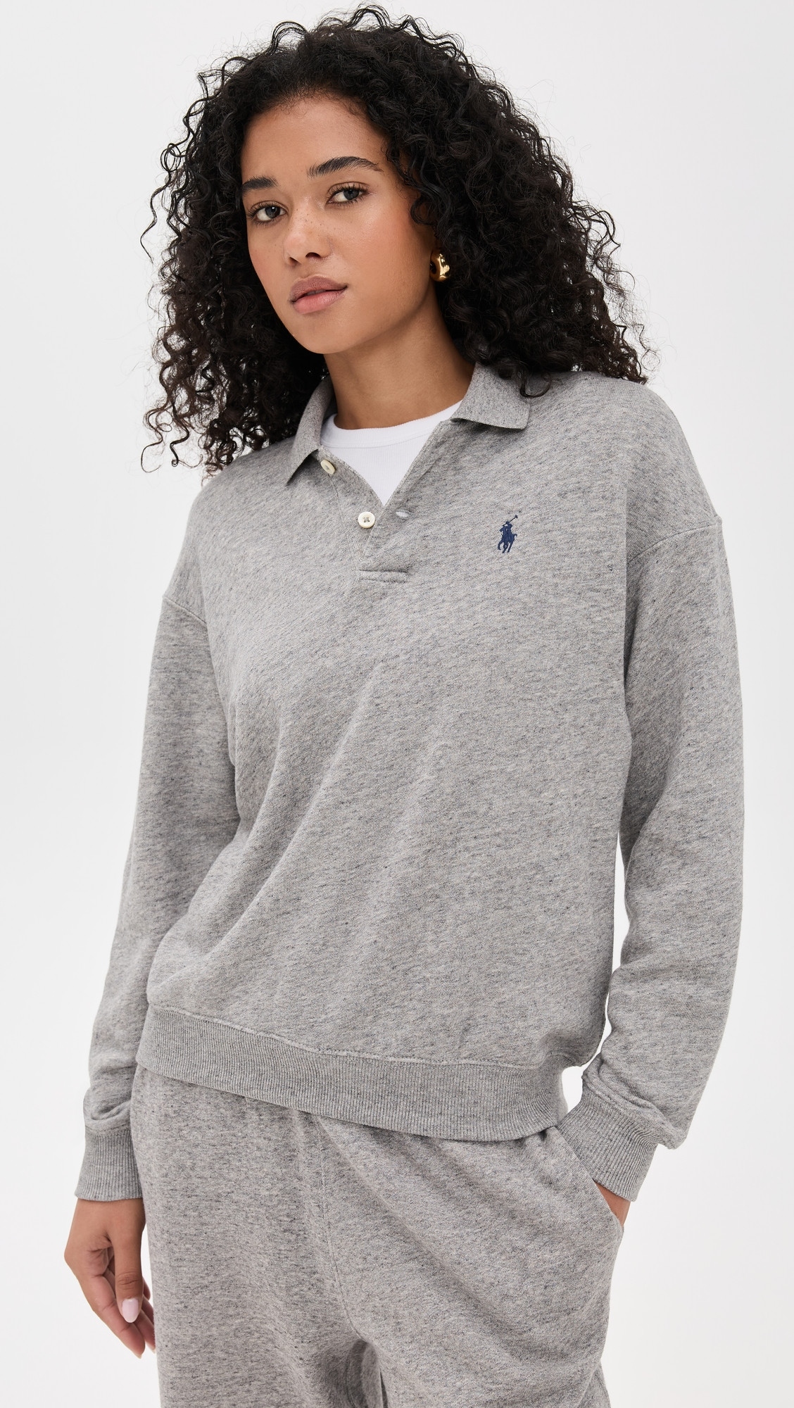 Polo Ralph Lauren Polo Collar Sweatshirt Grey Heather L | Shopbop
