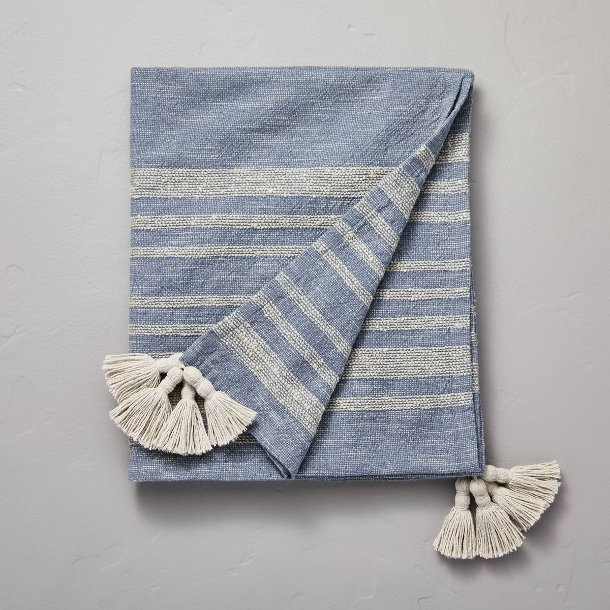 Heathered Stripe Tasseled Woven Throw Blanket Blue - Hearth & Hand™ with Magnolia | Target