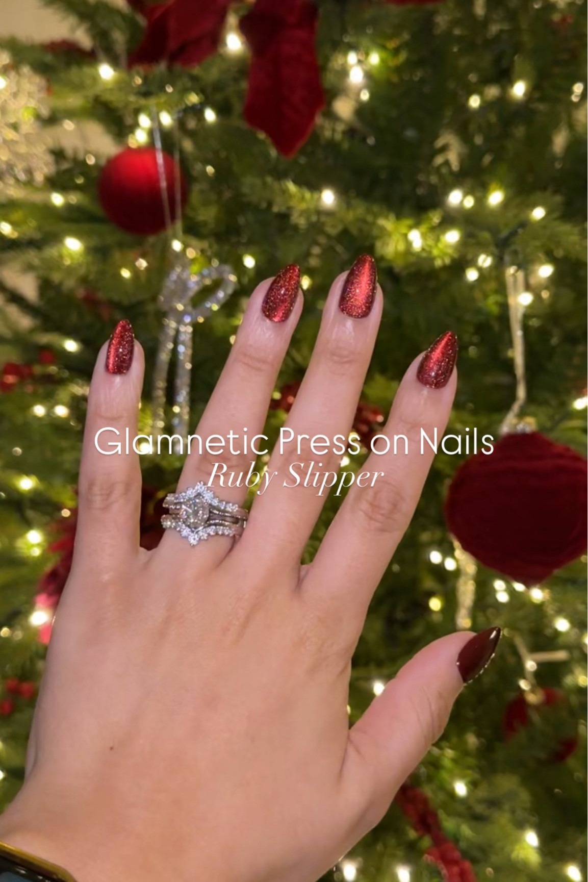 Holiday nails, press on nails, ruby slippers, red nails