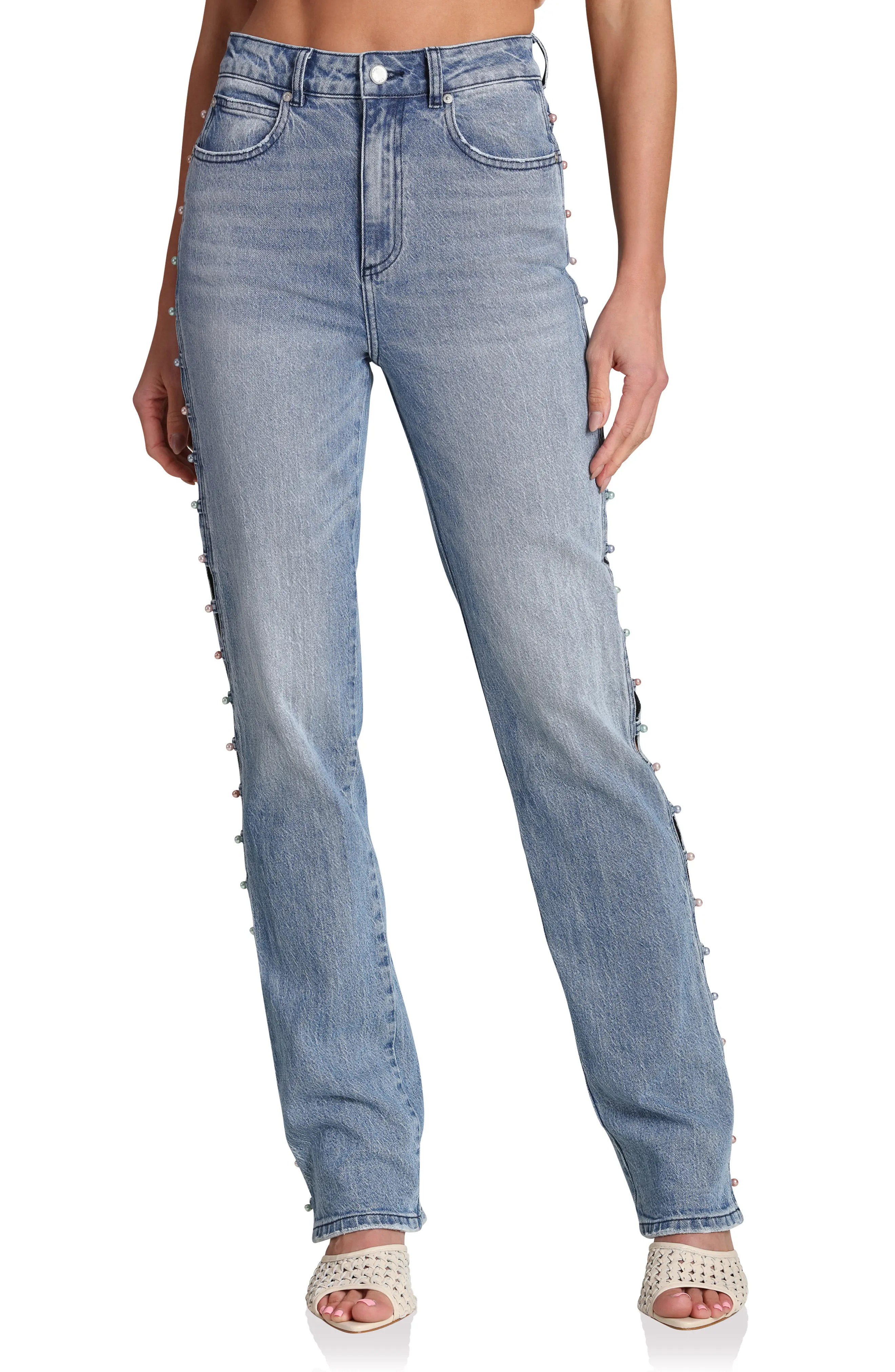 Avec Les Filles Embellished Straight Leg Jeans (Women) | Nordstrom | Nordstrom