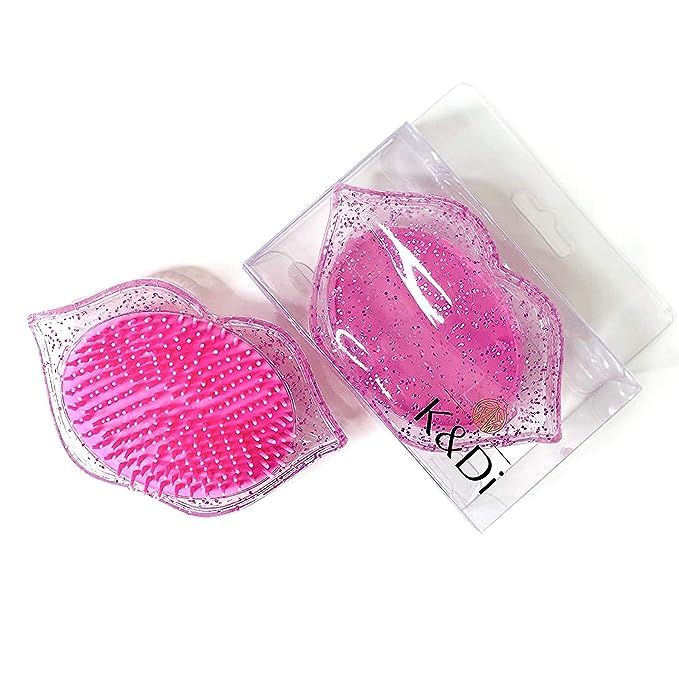 Travel Hair Brush - Detangling Mini Small Glitter Lip Shaped Comb for All Hair Types | No Pain No... | Amazon (US)