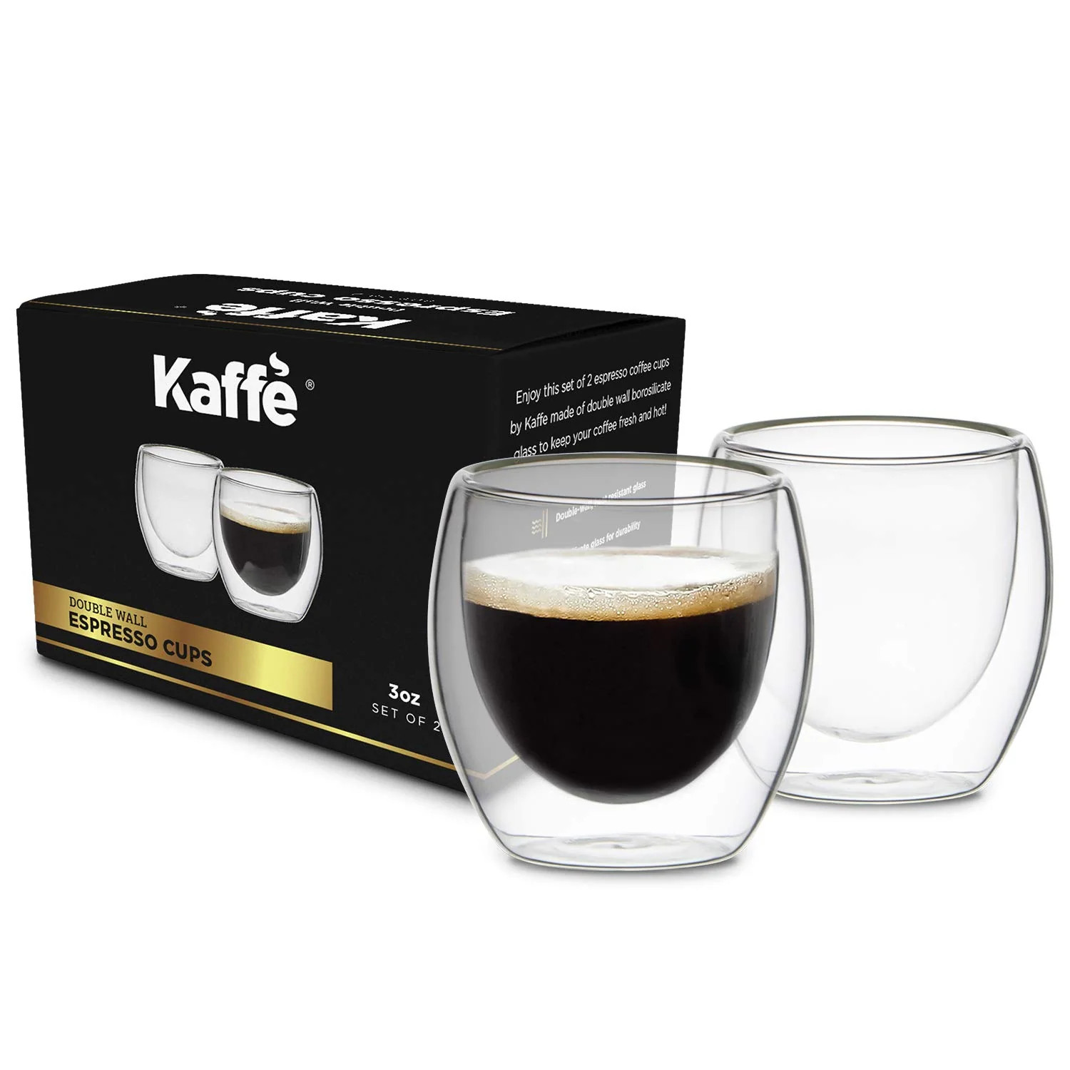 Espresso Cups by Kaffe. 3oz - Set of 2. Double-Wall Glass | Bed Bath & Beyond