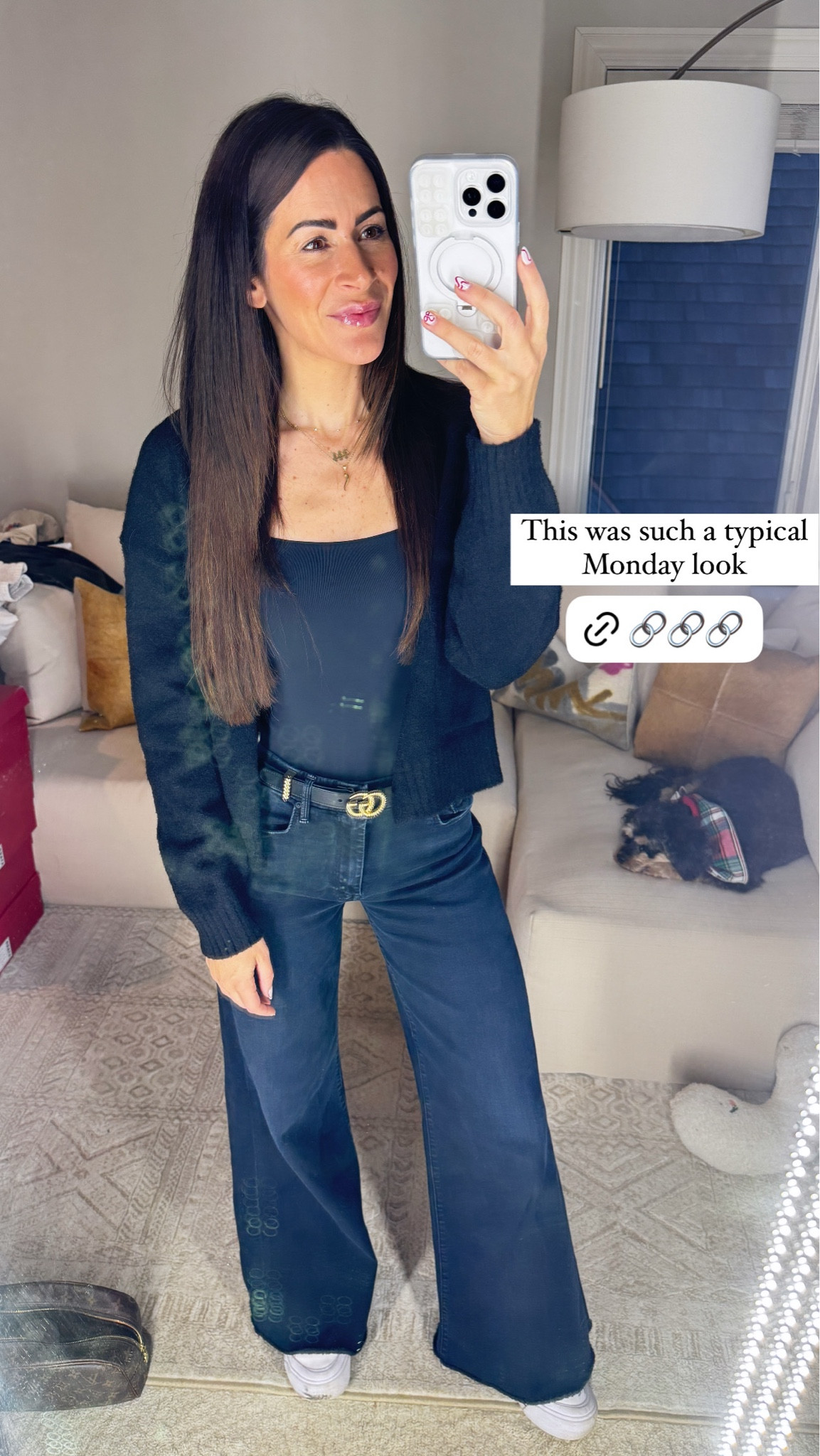 “Starting the week in my go-to Monday look! Comfy, chic, and perfect for tackling the day. Shop this casual yet polished outfit below 🖤✨ 

Cardigan, tank, wide-leg jeans, belt, sneakers

#LTKstyletip #MondayMood #ChicAndCasual

#LTKWorkwear #LTKStyleTip #LTKSaleAlert