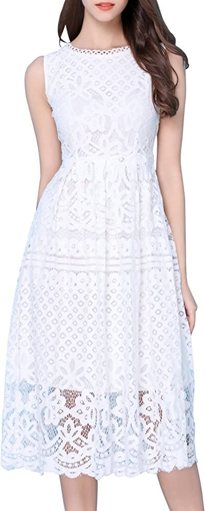 VEIISAR Womens Fashion Sleeveless Lace Fit Flare Elegant Cocktail Party Dress | Amazon (US)