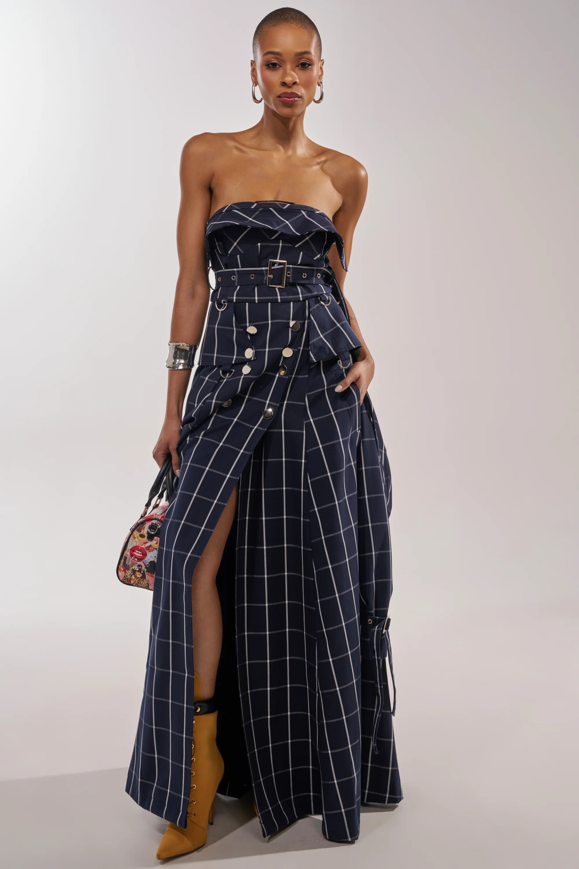DOWN TO BUSINESS PLAID MAXI DRESS | AKIRA
