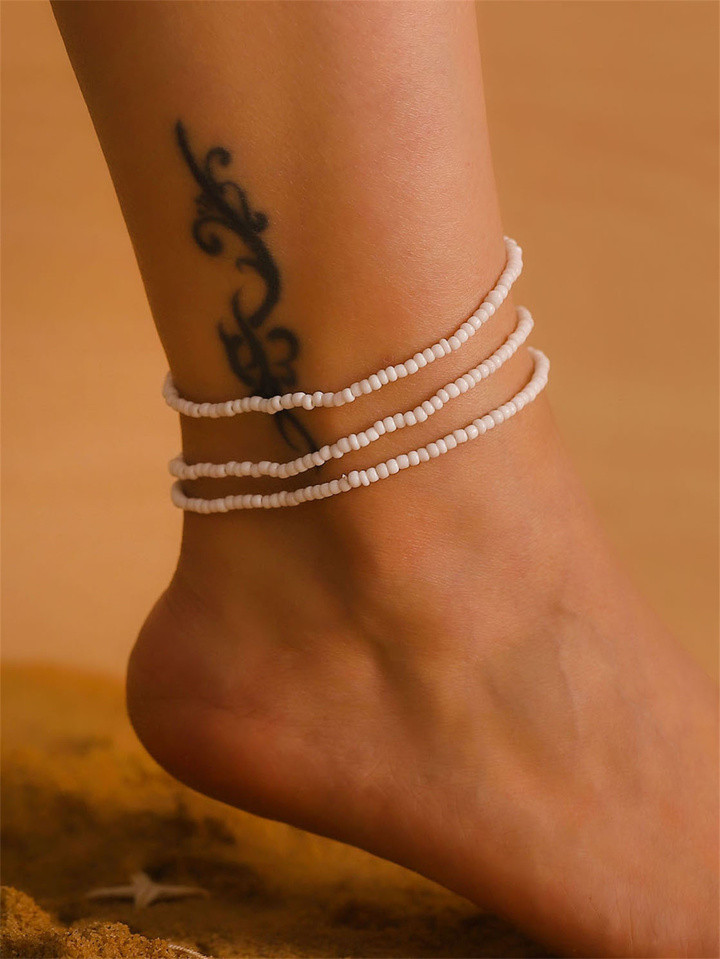 3pcs/set Vacation Beach Summer Bohemian Style Minimalist Elastic Beaded Anklet Jewelry For Women ... | SHEIN
