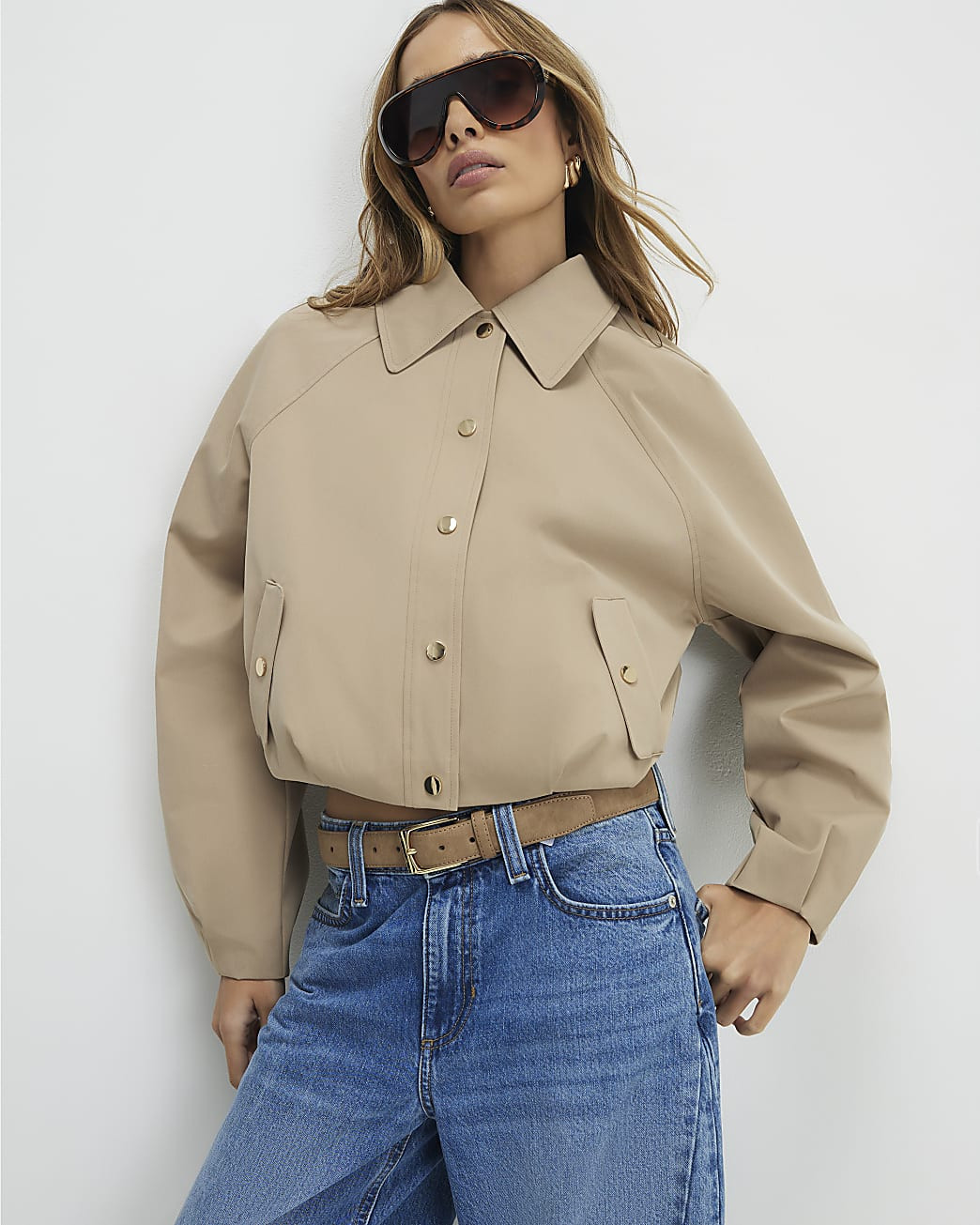 Beige Bubble Hem Bomber Jacket | River Island UK & IE