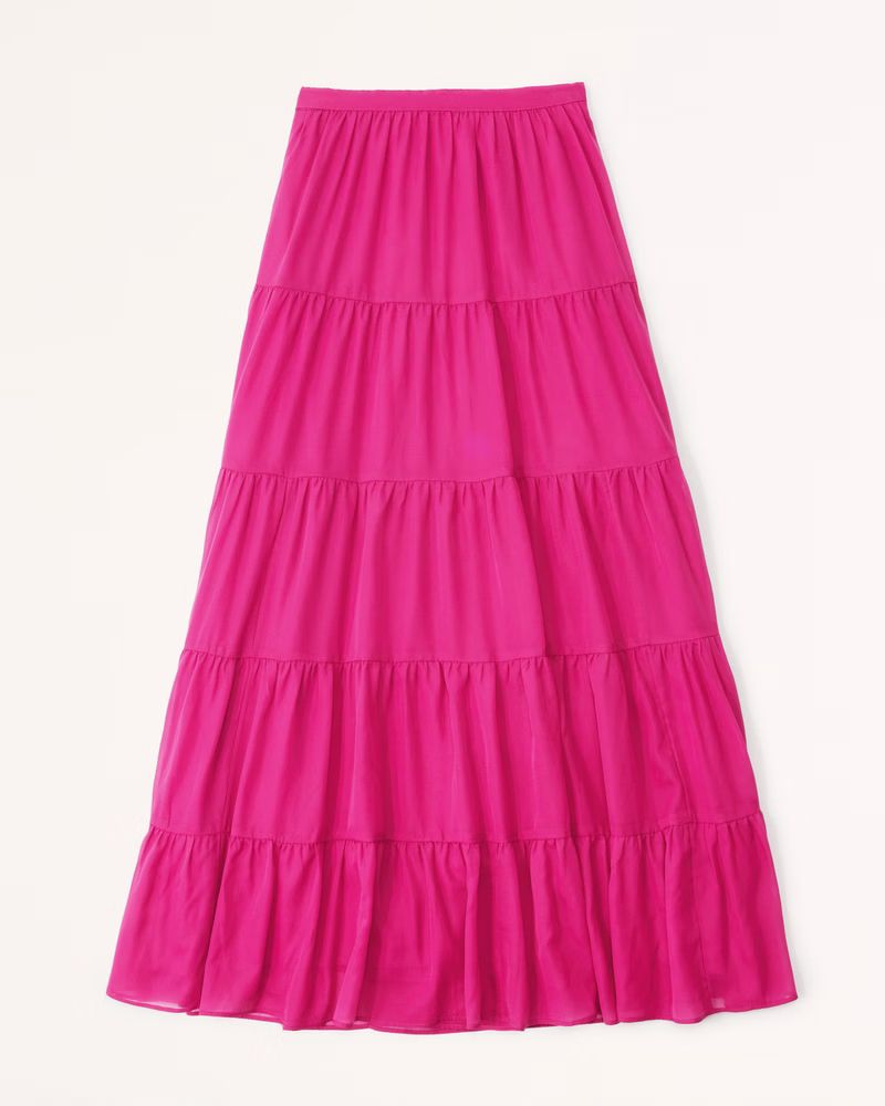 Abercrombie & Fitch Women's Flowy Tiered Maxi Skirt in Pink - Size M | Abercrombie & Fitch (US)