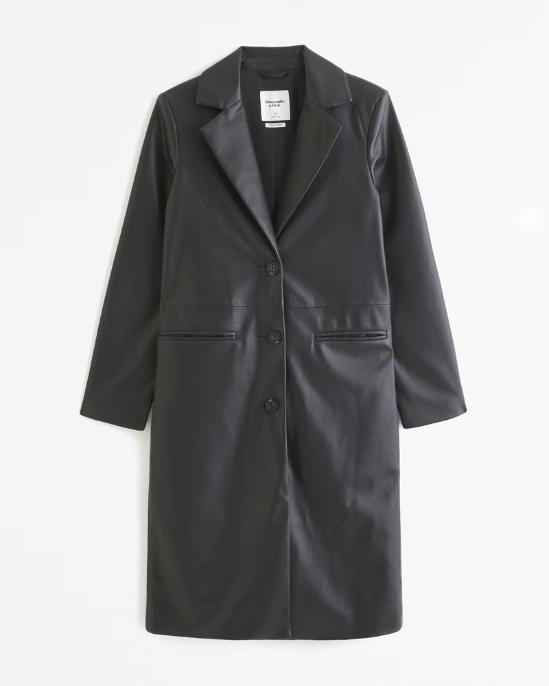 Vegan Leather Long-Length Coat | Abercrombie & Fitch (US)