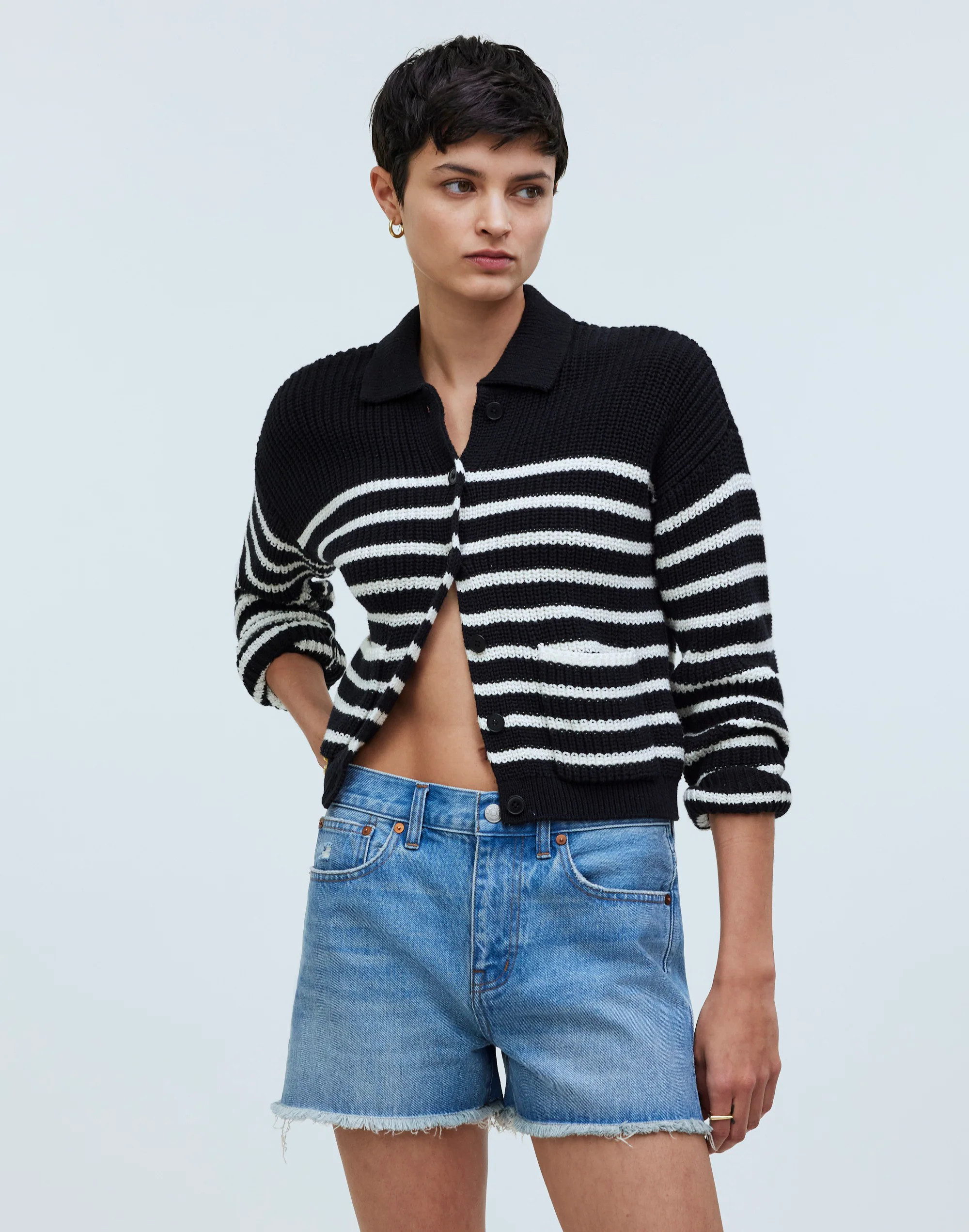 Relaxed Mid-Length Denim Shorts in Bonavie Wash: Raw-Hem Edition | Madewell