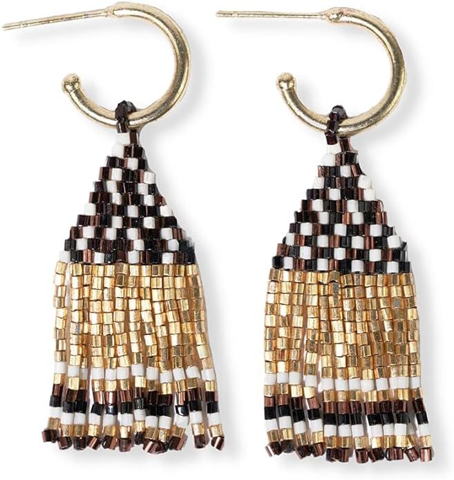 INK+ALLOY Beaded Fringe and Mini Gold Hoop Earrings for Women, Leta 2-in-1 Boho Short Dangle Earr... | Amazon (US)
