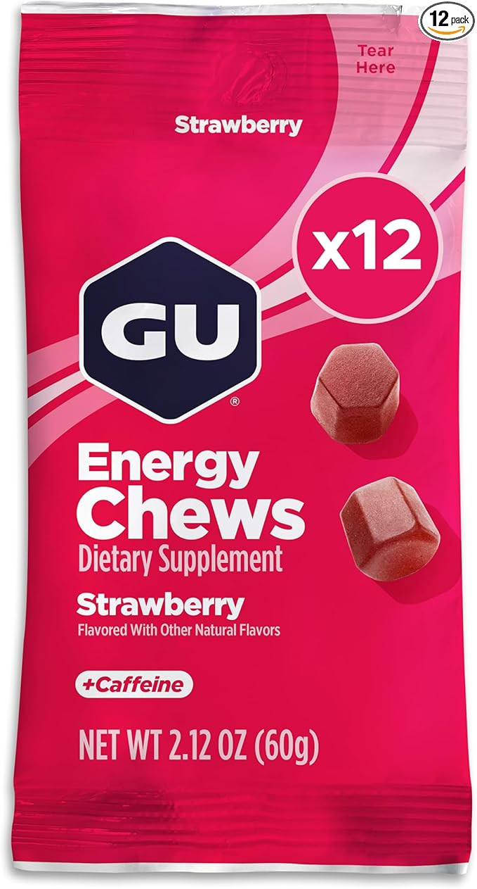 GU Energy Chews, Strawberry Energy Gummies with Electrolytes, Vegan, Gluten-Free, Kosher, 20 mg o... | Amazon (US)