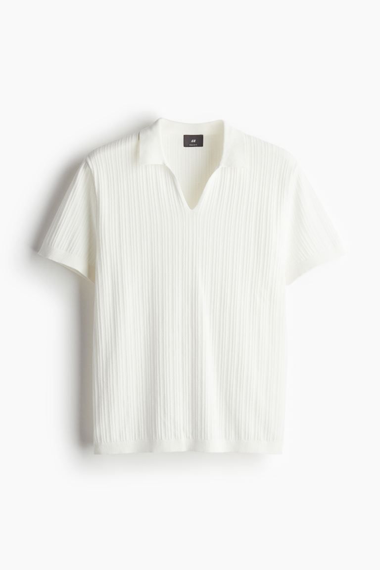 Regular Fit Ribbed Polo Shirt - Short sleeve - Regular length - White - Men | H&M US | H&M (US + CA)