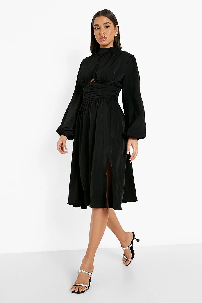 High Neck Cut Out Pleated Midi Dress | Boohoo.com (US & CA)