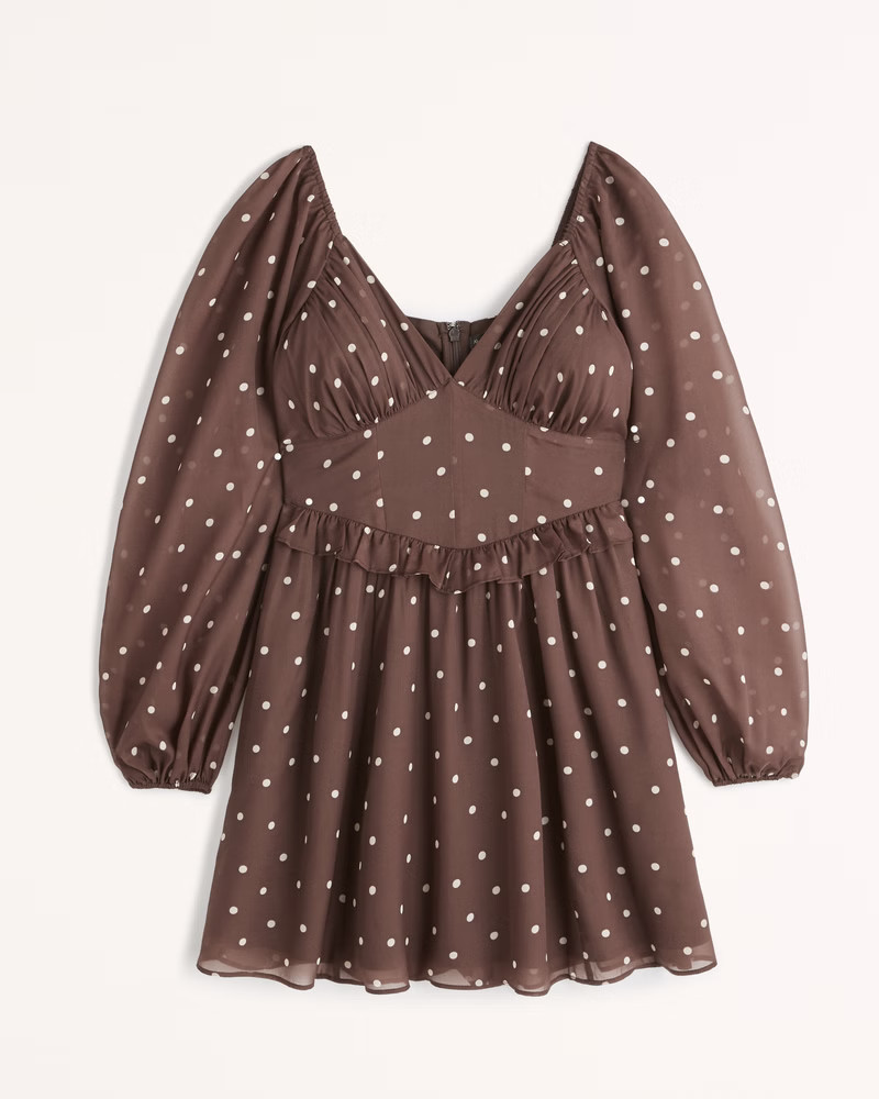 Long-Sleeve Drop-Waist Mini Dress | Brown Dress Dresses | Spring Dress Outfits | Abercrombie Dress | Abercrombie & Fitch (US)
