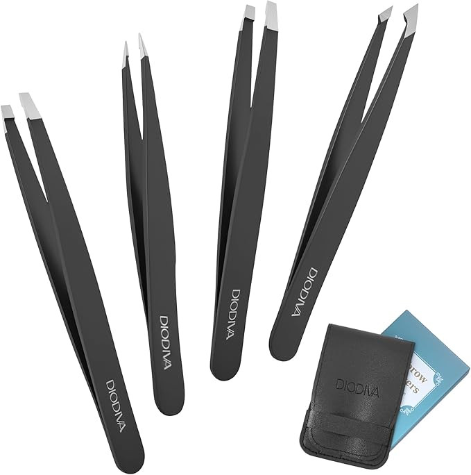 4-Pack Tweezers for Eyebrows Facial Hair, Ingrown Hair Removal, Tweezer Set with Case for Women a... | Amazon (US)
