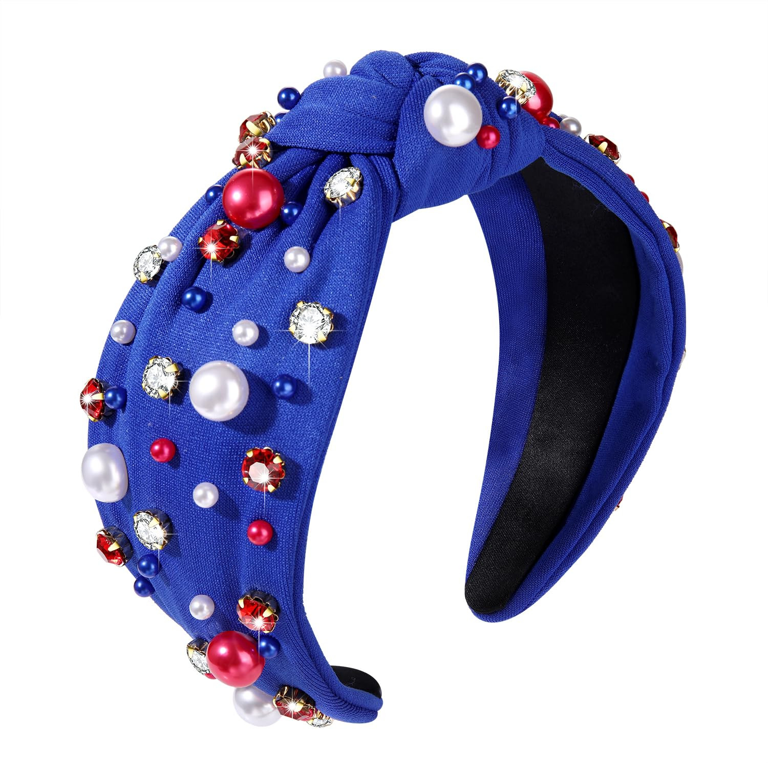 American Flag Headband USA Red White Blue Pearl Rhinestone Jeweled Knotted Hairband 4 th of July ... | Amazon (US)