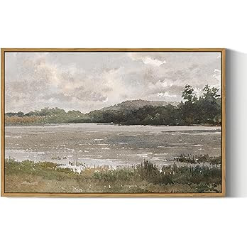 VIYYIEA Vintage Nature Large Framed Wall Art, Lakeside Landscape Paintings Art Decor Aesthetic, C... | Amazon (US)