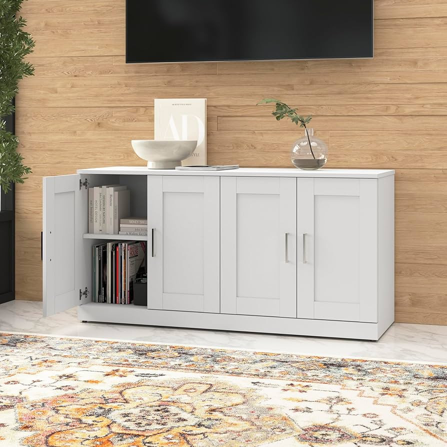 Bush Furniture Hampton Heights 60W Bookshelf with Doors in White, Large Bookcase Cabinet for Home... | Amazon (US)