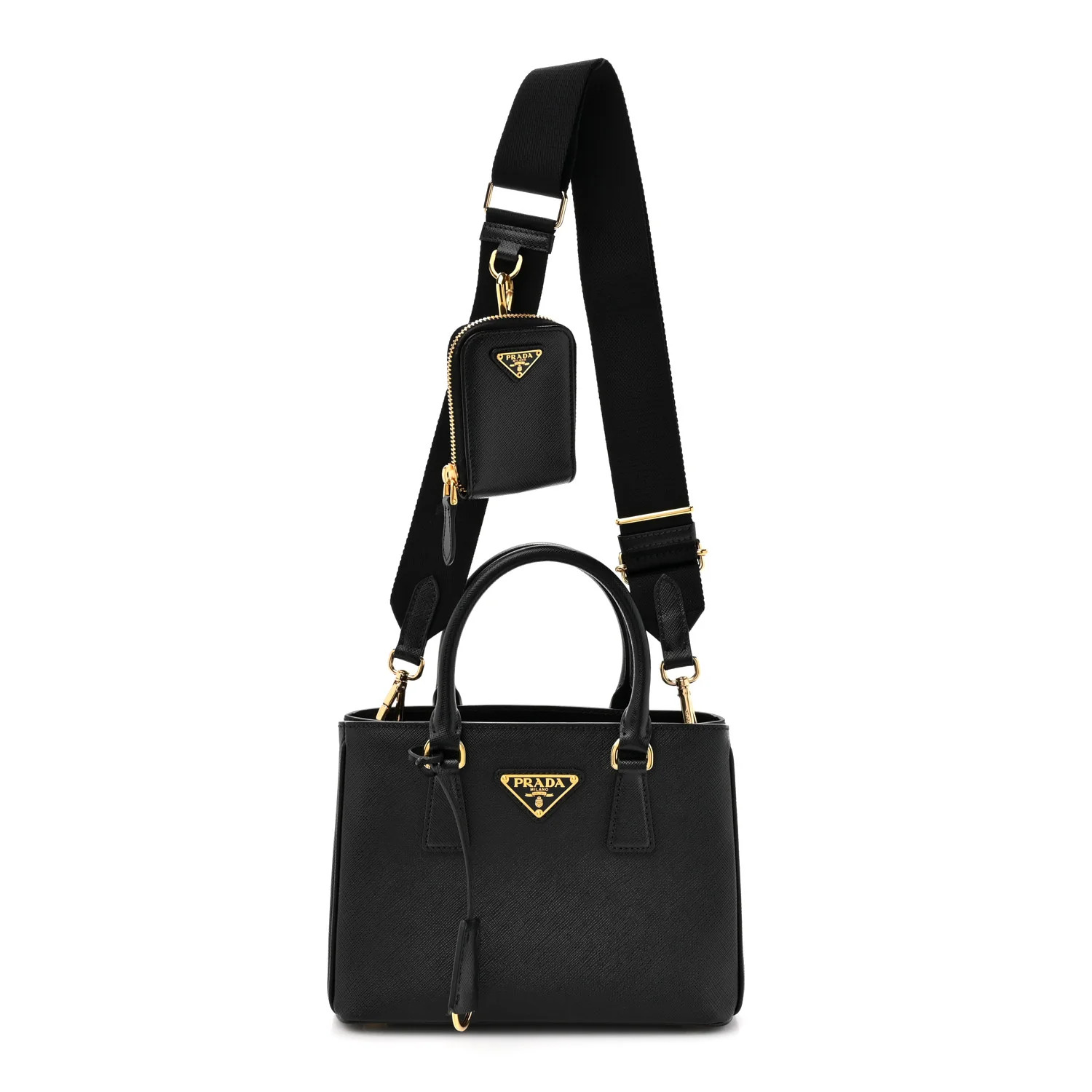 Saffiano Lux Micro Galleria Shoulder Bag Black | FASHIONPHILE (US)