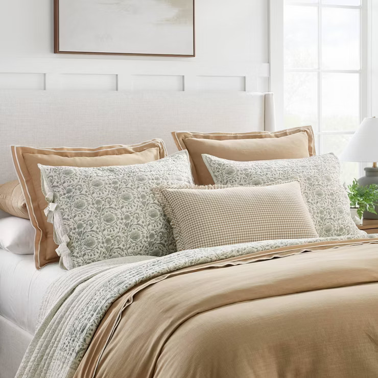 Decorative Border Cotton Slub Print Quilt Sham Light Teal Green – Threshold™ designed with St... | Target