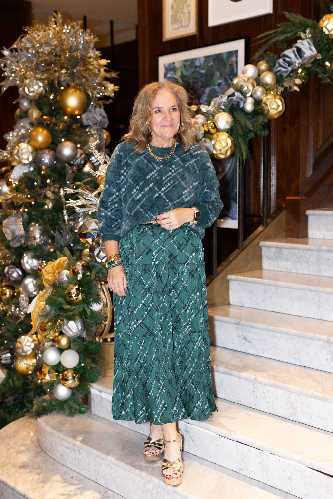 Skirt and sweater set for holiday! And really you can wear the pieces separate before and after! 
Sweater size large for a bit oversized feel 
Skirt size medium. 
Wear the skirt with a black blazer for work, wear the sweater with jeans for a more casual look. You could layer a black turtleneck underneath or a white button down as well. 

Avara 15% off code NANETTE15
Jewelry 20% off code NANETTE20

Holiday outfit work skirt, soft fuzzy sweater current air sweater, Christmas party outfit office party

#LTKOver40 #LTKFindsUnder100 #LTKHoliday