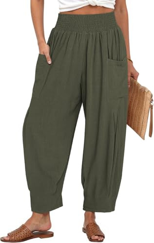 TARSE Women Linen Boho Pants Summer Casual Loose High Waist Cargo Lounge Harem Pant 2025 Beach Tr... | Amazon (US)