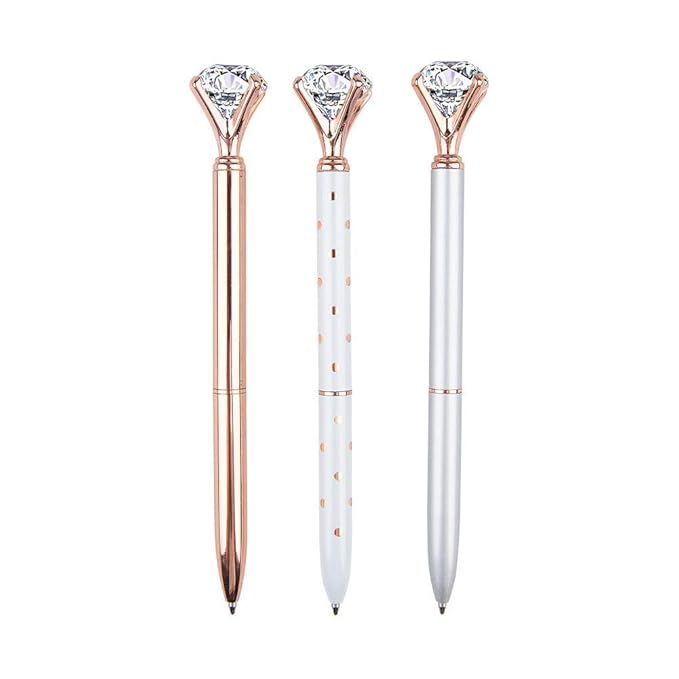 3 Pcs Rose Gold Pen with Big Diamond/Crystal ，Metal Ballpoint Pen，Rose Gold /Silver Office Su... | Amazon (US)