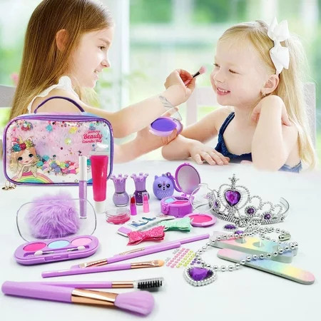 Kids Makeup Kit for Girls 29 Pcs Washable Real Makeup Kit with Cosmetic Bag Safe & Non-Toxic Little Girls Play Makeup Set for 5+ Years Old Little Princess | Walmart (US)