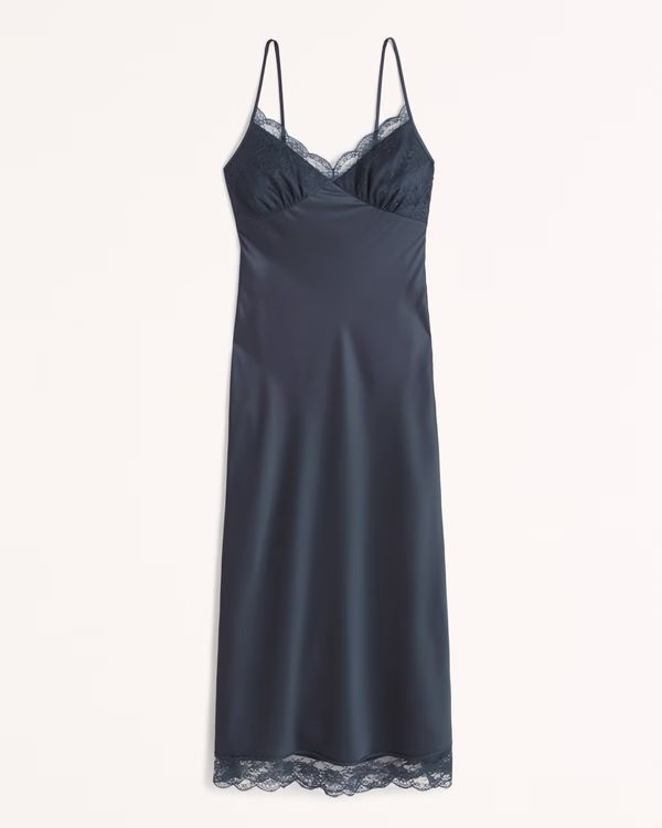 Women's Lace and Satin Slip Midi Dress | Women's New Arrivals | Abercrombie.com | Abercrombie & Fitch (US)