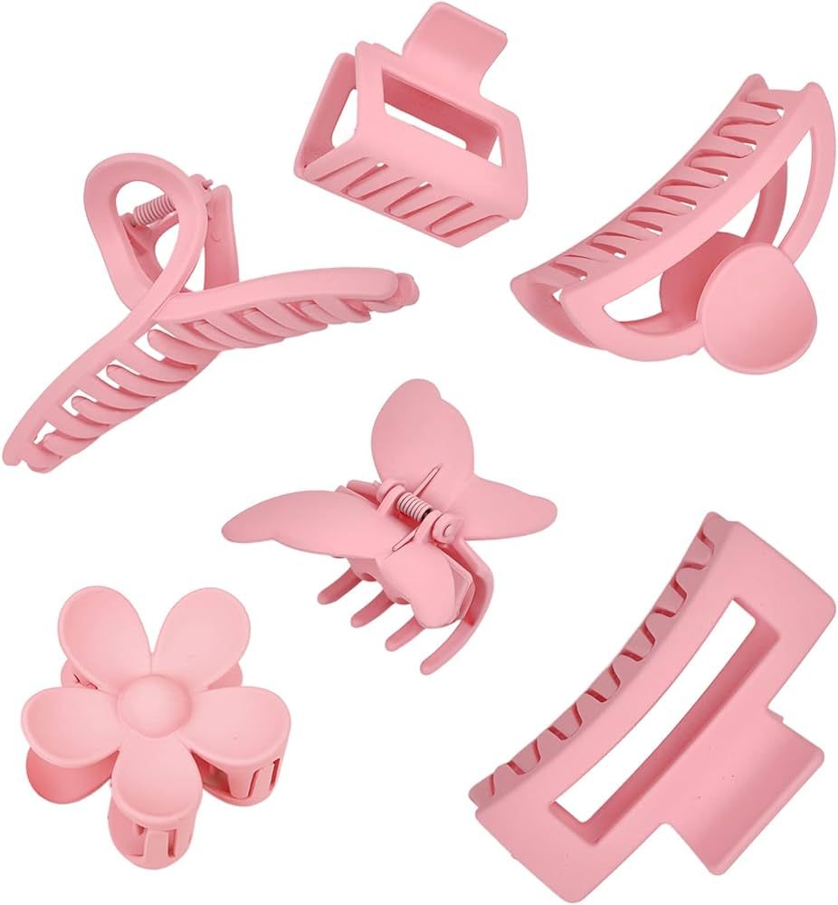 Pink Hair Clips, 6 Pack Cute Hair Clips for Thin Thick Hair 1.85-4.5 Inch Matte Non Slip Jaw Clip... | Amazon (US)
