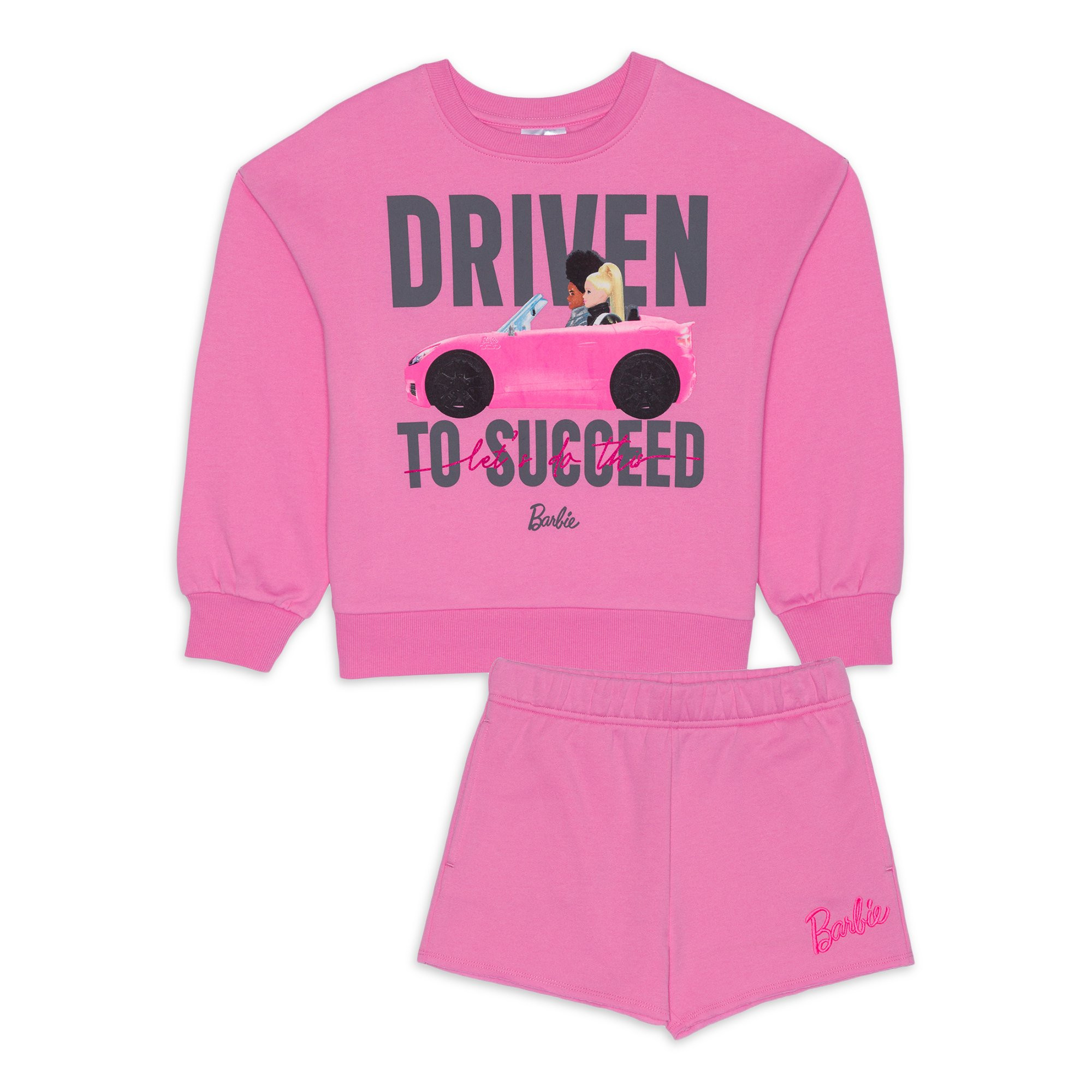 Girls Barbie Long Sleeve Fleece Sweatshirt & Short 2-Piece Outfit Set, Sizes 4-18 | Walmart (US)