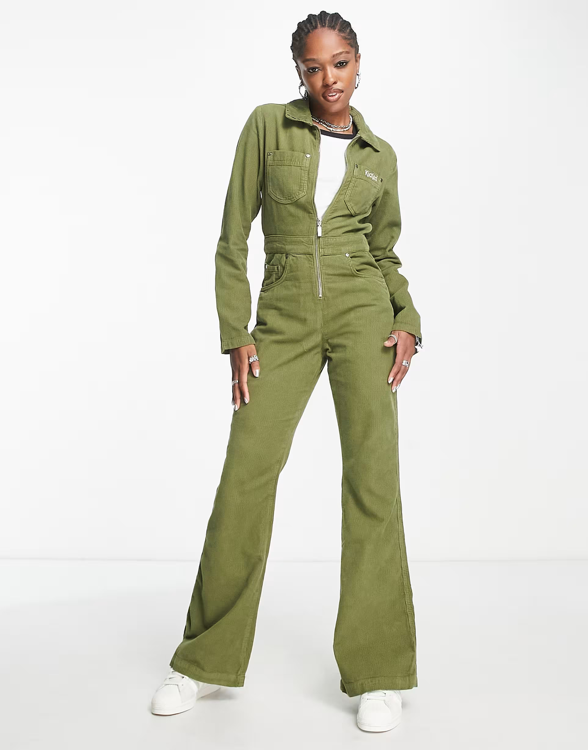 Kickers bootcut retro boilersuit in green corduroy | ASOS (Global)