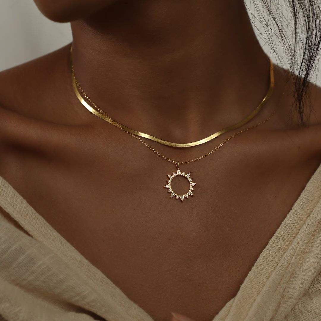 Pave Sun Necklace by Caitlyn Minimalist • Boho Necklace • Diamond Sun Necklace • Summer Jew... | Etsy (US)