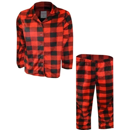 Totally Pink! Womens Red and Black Buffalo Plaid Traditional Fleece Pajama | Walmart (US)