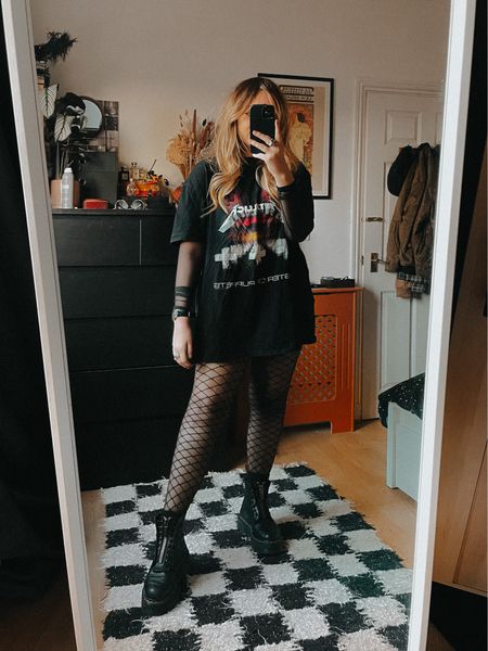 Oversized metallica tee and tights with docs ✨💀

#LTKeurope