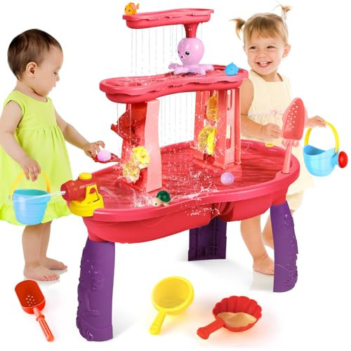SUPER JOY Water Table for Toddlers 3-5 | 3-Tier Toddler Water Table for Kids Outdoors Play | Kids Activity Table Water Play Table with Rain Showers Splash Pond for Toddlers Boys Girls 3 4 5 6 7 8 | Amazon (US)