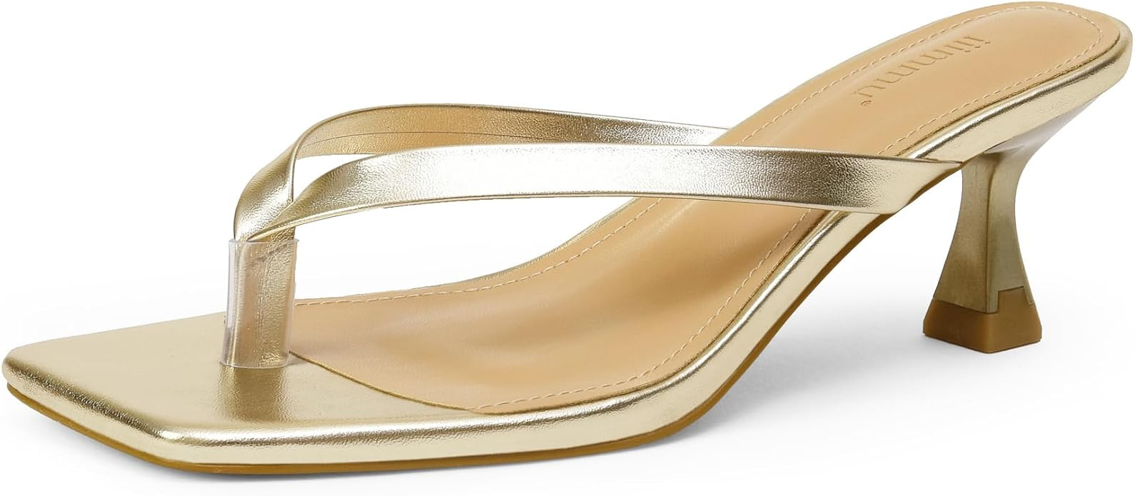 iiimmu Kitten Heels Flip Flops Heeled Thong Sandals for Women Square Open Toe with 2 Inch Low Hee... | Amazon (US)