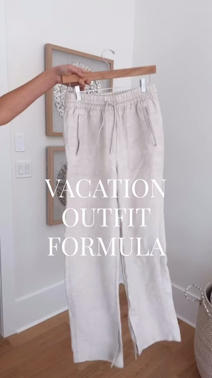 Vacation outfit formula. I am 5’11” wearing xs tall in the linen pants and small in the fitted tee. Sandals true to size.

#LTKTall #LTKTravel #LTKSaleAlert