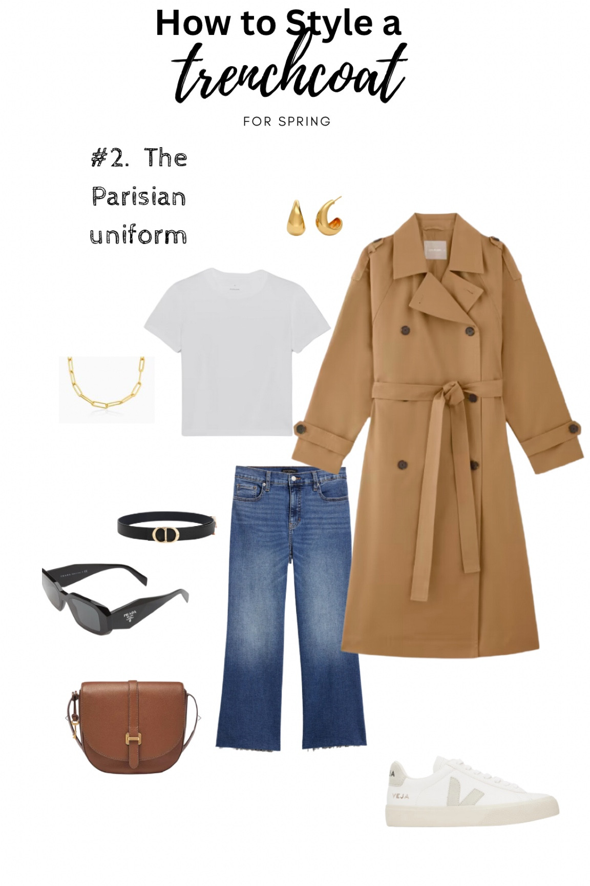 A Parisienne uniform
Trench with basic jeans, white tee and belt, trench and runners. 

#LTKmidsize #LTKover40 #LTKSeasonal