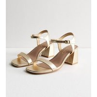 Women's Wide Fit Gold Leather-Look 2 Part Block Heel Sandals New Look | New Look (UK)