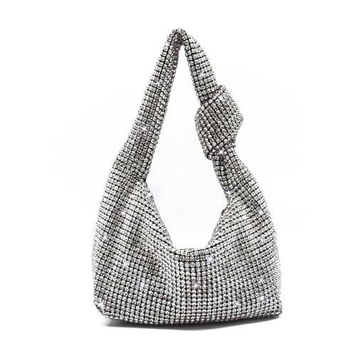 Miuco Women Knotted Handbag Sparkly Rhinestone Hobo Dumpling Bag Diamond Glitter Evening Clutch Purse Silver | Amazon (US)