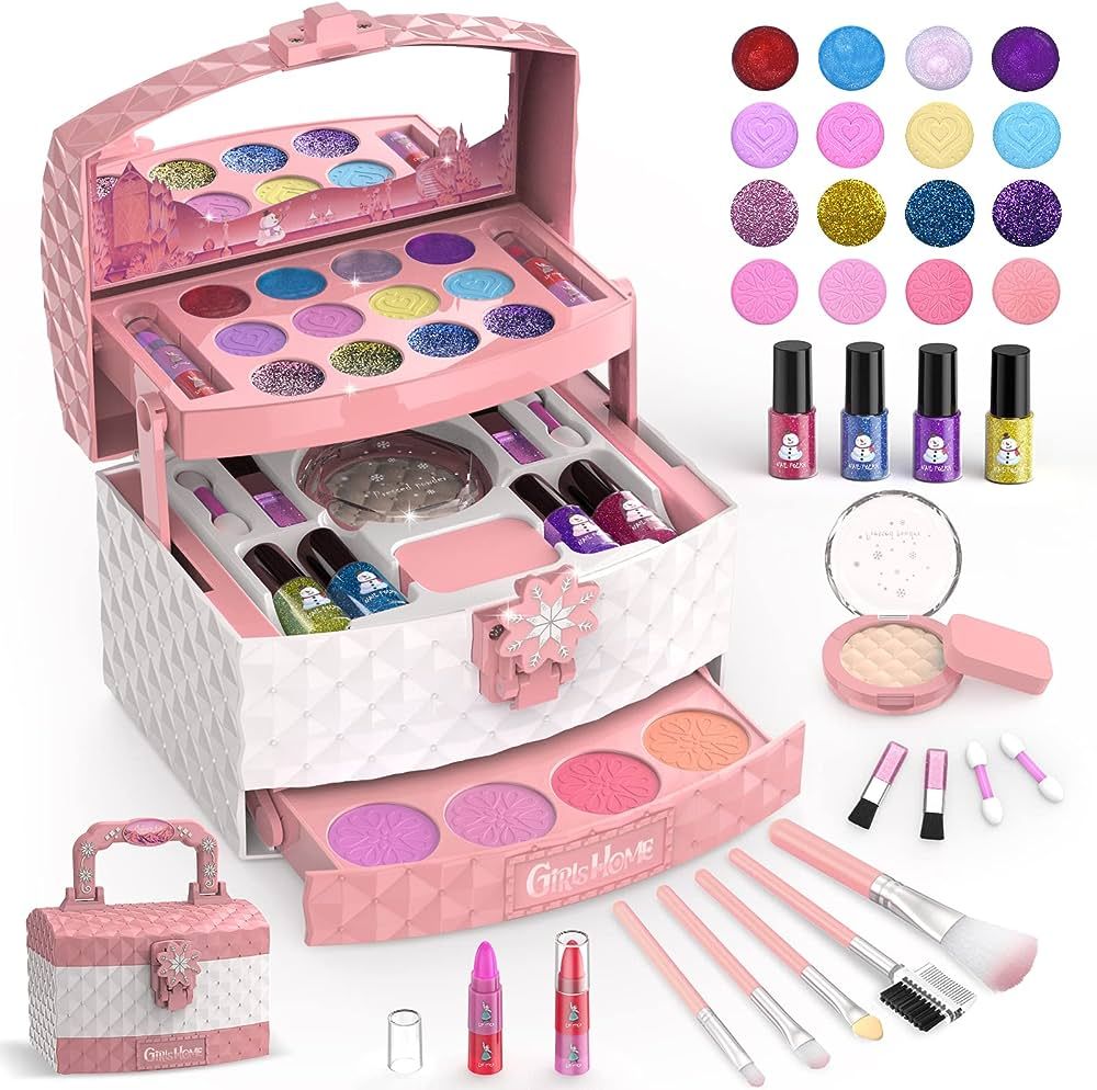GirlsHome Kids Makeup Kit for Girl 35 Pcs Washable Toddler Makeup Kit, Girl Toys Real Cosmetic Li... | Amazon (US)