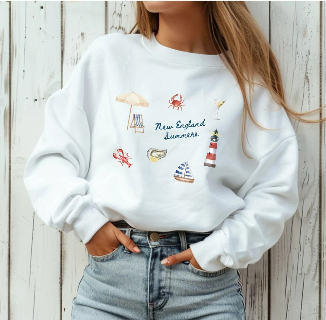New England Summer Sweatshirt, East Coast, Coastal Grandma Aesthetic, Cape Cod Crewneck, Oyster S... | Etsy (US)